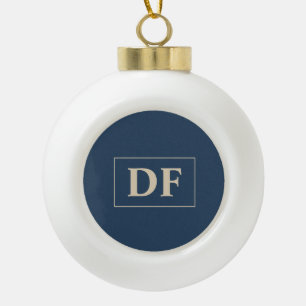 Custom Blue With Vanilla Initials Ceramic Ball Christmas Ornament
