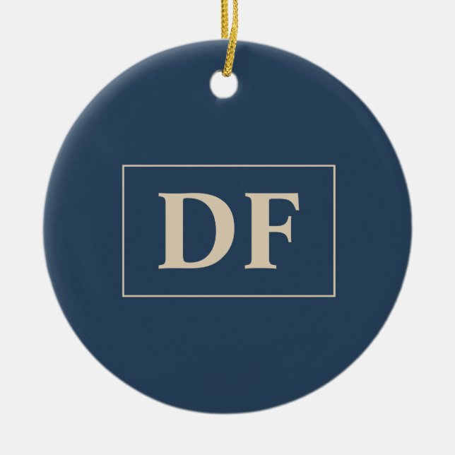 Custom Blue With Vanilla Initials Ceramic Ornament (Front)