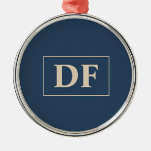 Custom Blue With Vanilla Initials Metal Ornament