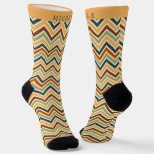 Custom Blue Yellow Brown Green Chevron Pattern Socks