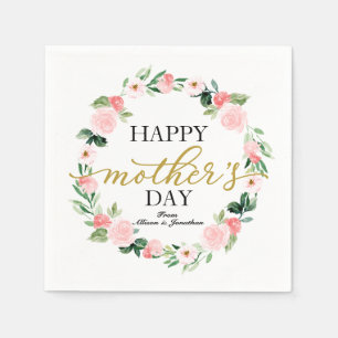 Custom Blush Floral Wreath Mother's Day Brunch Napkin