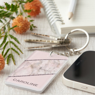 Custom Blush Mauve Pink Glitter Stripes Pattern Key Ring