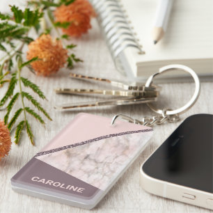 Custom Blush Mauve Pink Glitter Stripes Pattern Key Ring