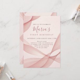 Custom Blush Pink Abstract Wave First Birthday Invitation
