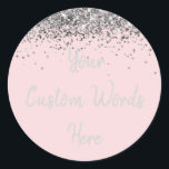 Custom Blush Pink and Silver Birthday Party Favour Classic Round Sticker<br><div class="desc">personalised sweet 16 label quinceanera,  mis quince 30th 40th 50th,  15th 16th 18th 20th 21st,  25th 10th 5th personalised anniversary,  vow renewal wedding reception gift,  son husband him his grandson,  boy baby shower her granddaughter,  girl daughter wife uni graduation,  college graduate high school glitter,  bridal bachelorette hen do night</div>