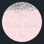 Custom Blush Pink and Silver Birthday Party Favour Classic Round Sticker<br><div class="desc">personalised sweet 16 label quinceanera,  mis quince 30th 40th 50th,  15th 16th 18th 20th 21st,  25th 10th 5th personalised anniversary,  vow renewal wedding reception gift,  son husband him his grandson,  boy baby shower her granddaughter,  girl daughter wife uni graduation,  college graduate high school glitter,  bridal bachelorette hen do night</div>