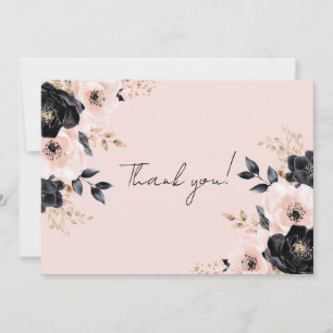 Custom Blush Pink & Black Floral Thank You Card