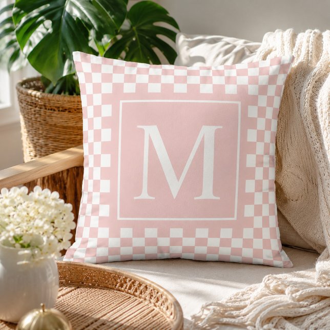 Custom Blush Pink Chequered Monogram Cushion (Creator Uploaded)