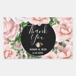 Custom Blush Pink Floral Bouquet Thank You Rectangular Sticker
