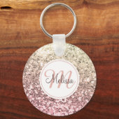 Custom Blush Pink Glitter Unicorn Monogrammed Name Key Ring (Front)