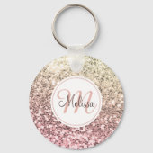 Custom Blush Pink Glitter Unicorn Monogrammed Name Key Ring (Back)