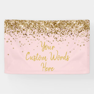 Custom Blush Pink Gold Birthday Party Photo Booth Banner