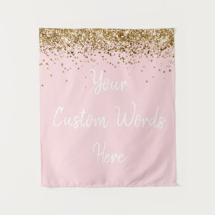 Custom Blush Pink Gold Birthday Party Photo Booth Tapestry