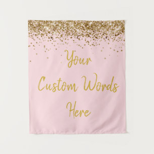 Custom Blush Pink Gold Birthday Party Photo Booth Tapestry