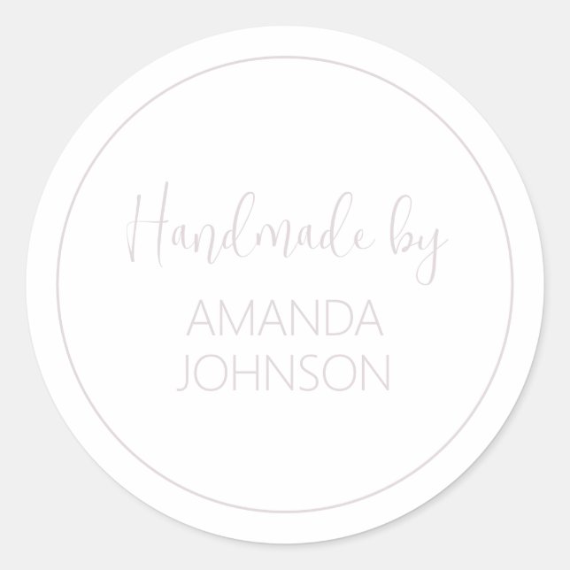 Custom Blush Pink Handmade By Classic Round Sticker (Front)