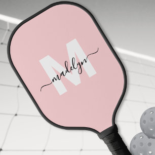 Custom Blush Pink Modern Name Monogram Pickleball Paddle