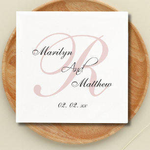 Custom Blush Pink Monogram Elegant Wedding Napkin