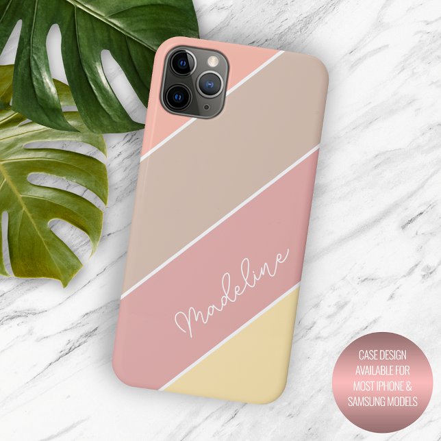 Custom Blush Pink Peach Orange Yellow Stripes Case-Mate iPhone Case (Creator Uploaded)