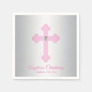 Custom Blush Pink Rose GIRL CHRISTENING BAPTISM Napkin