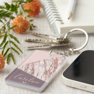 Custom Blush Pink Rose Gold Marbled Art Pattern  Key Ring