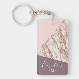 Custom Blush Pink Rose Gold Marbled Art Pattern  Key Ring