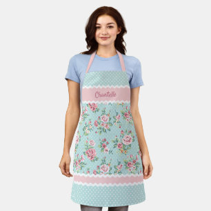 Custom Blush Pink Roses White Polkadots Mint Green Apron