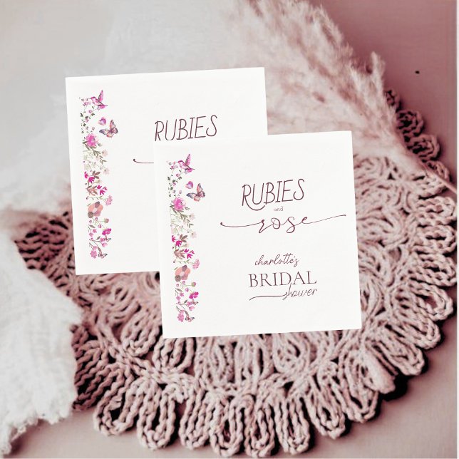 Custom Blush Pink Rubies and Rose Bridal Shower  Napkin (Creator Uploaded)