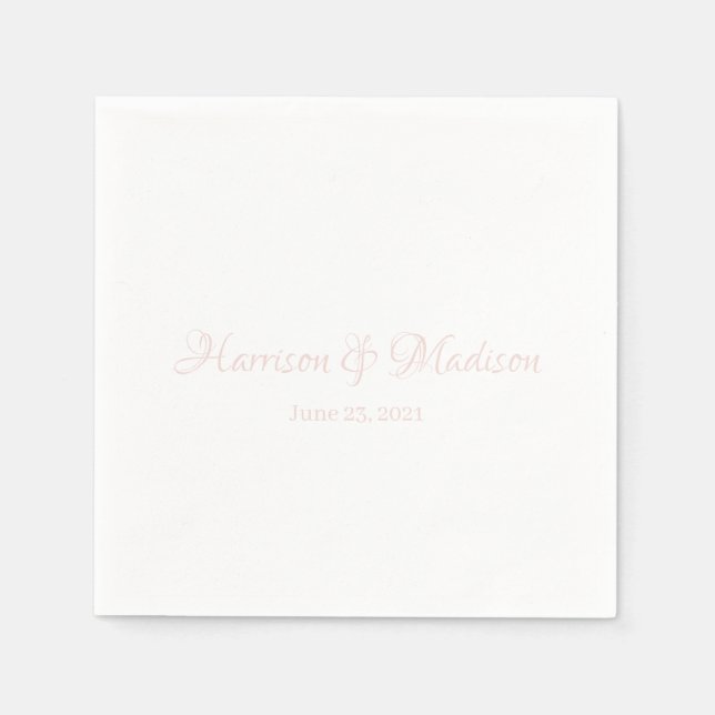 Custom blush pink Script Couple Name Date Wedding  Napkin (Front)