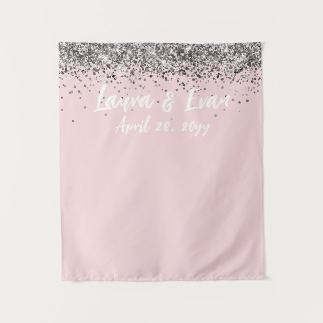 Custom Blush Pink Silver Wedding Photo Booth Prop Tapestry (Front)