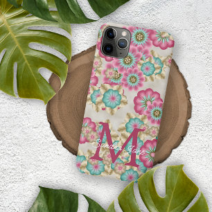 Custom Blush Pink Teal Aqua Blue Flowers Pattern iPhone 11 Pro Max Case