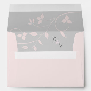 Custom Blush Pink Vine & Grey Wedding   Initials Envelope