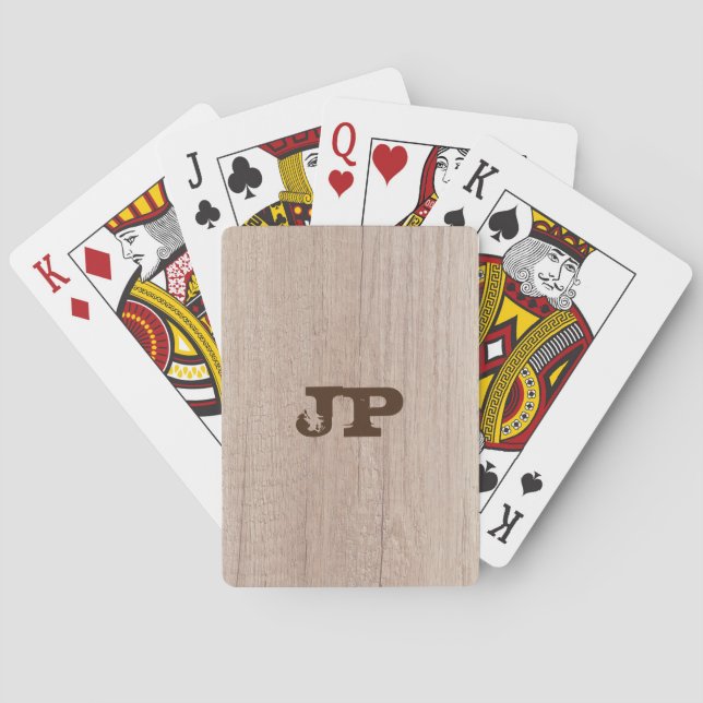 Custom Board Plank Wood Look Monogram Template Playing Cards (Back)