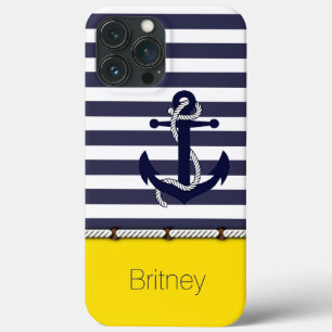 Custom Boat Anchor Cute Striped Pattern On Yellow iPhone 13 Pro Max Case
