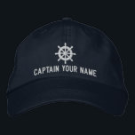 Custom boat captain hat with nautical ship wheel<br><div class="desc">Custom boat captain hat with nautical ship wheel logo. Navy blue and white cap design with boat helm icon. Maritime theme Birthday or Father's Day gift idea for friends and family who love being on the lake or ocean. Make your own headwear for first mate or sailor dad, father, uncle,...</div>
