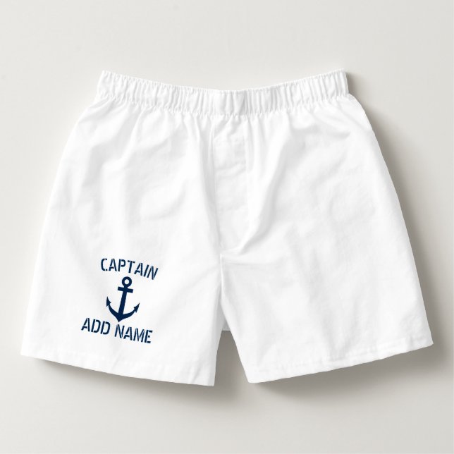 Custom boat captain name navy anchor boxer shorts boxers (Front)
