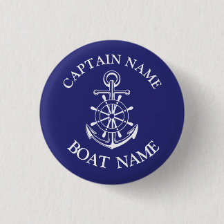 Custom boat captain name navy nautical sailor 3 cm round badge