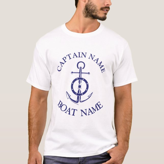 Custom boat captain name navy nautical sailor butt T-Shirt (Front)