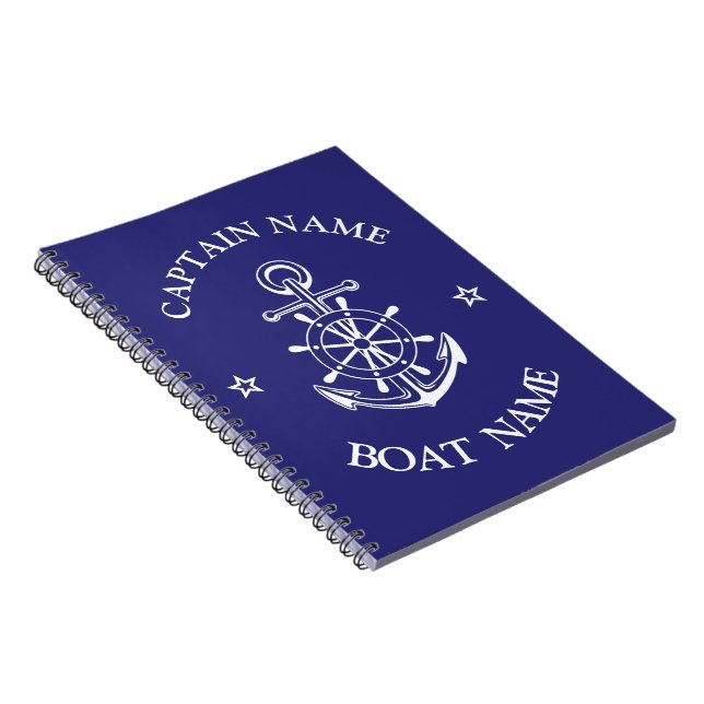 Custom boat captain name navy nautical sailor  notebook (Right Side)