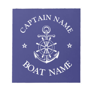 Custom boat captain name navy nautical sailor notepad
