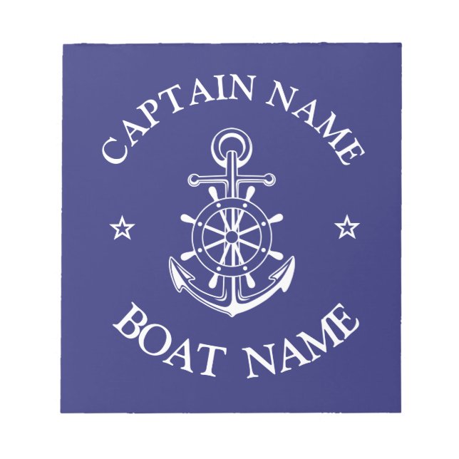 Custom boat captain name navy nautical sailor   notepad (Front)