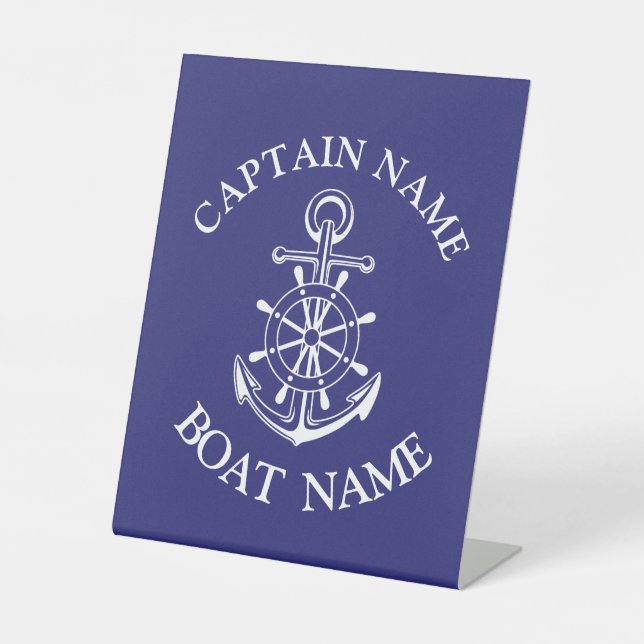 Custom boat captain name navy nautical sailor  pedestal sign (Front)