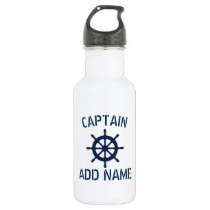 Custom boat captain name ship wheel water bottle