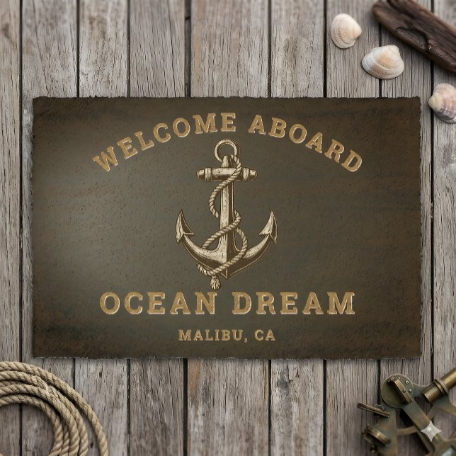 Custom Boat Name Anchor Nautical Welcome Aboard Bath Mat (Creator Uploaded)