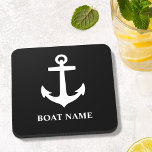 Custom Boat Name Black and White Square Cork Back Coaster<br><div class="desc">Custom Boat Name Black and White Square Cork Back.</div>