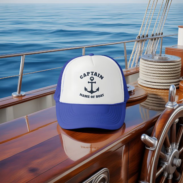 Custom Boat Name Captain Anchor Nautical Trucker Hat (Creator Uploaded)