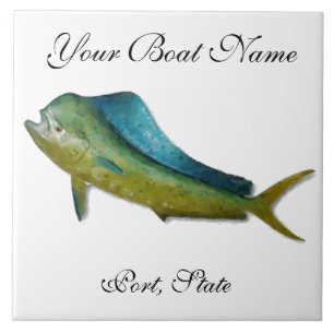 Custom Boat Name Ceramic Tile with Mahi