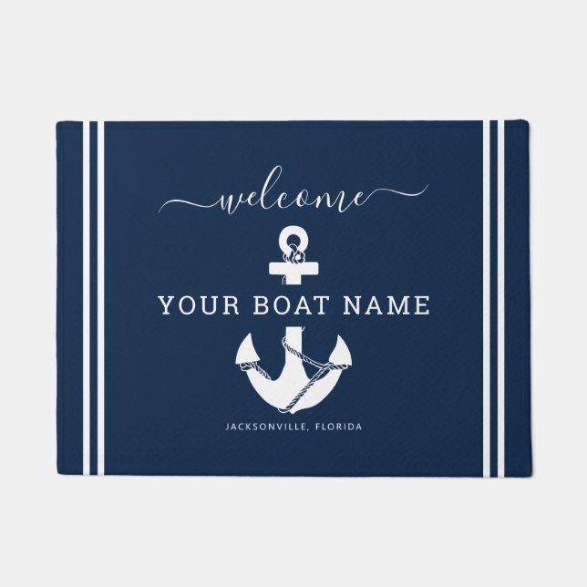 Custom Boat Name Nautical Welcome Doormat (Front)