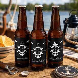 Custom Boat Name Ship’s Wheel Anchor Nautical Cool Beer Bottle Label