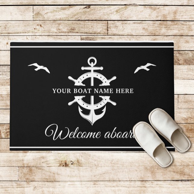 Custom Boat Name Ship’s Wheel Anchor Nautical Doormat (Creator Uploaded)