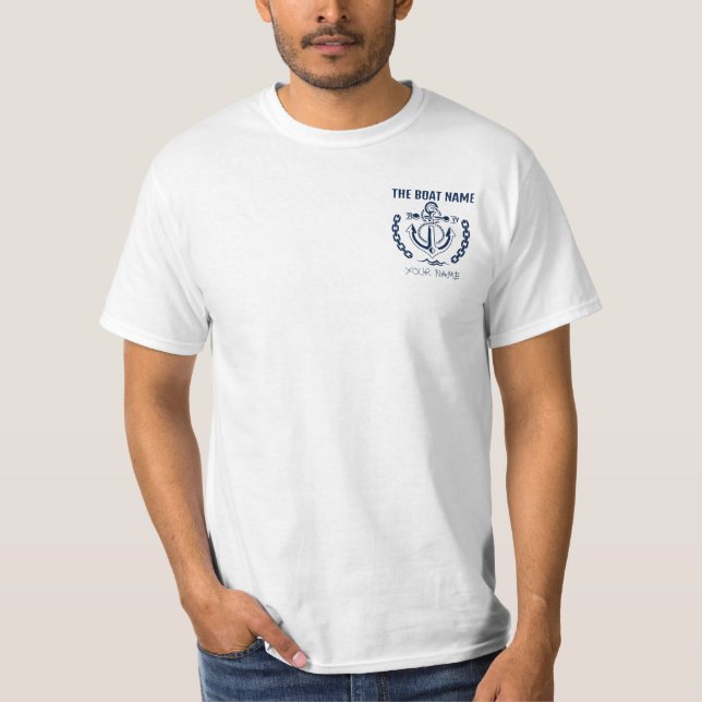 Custom Boat Name & Ships Registry Nautical Anchor T-Shirt (Front)